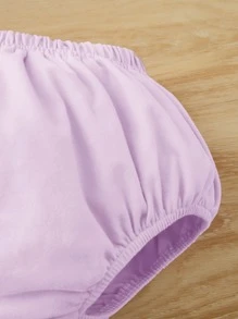 SHEIN Leap Crew Baby Girl Solid Color Casual Triangle Shorts With Elastic Waist, Suitable For Summer - Lilac Purple - View 4