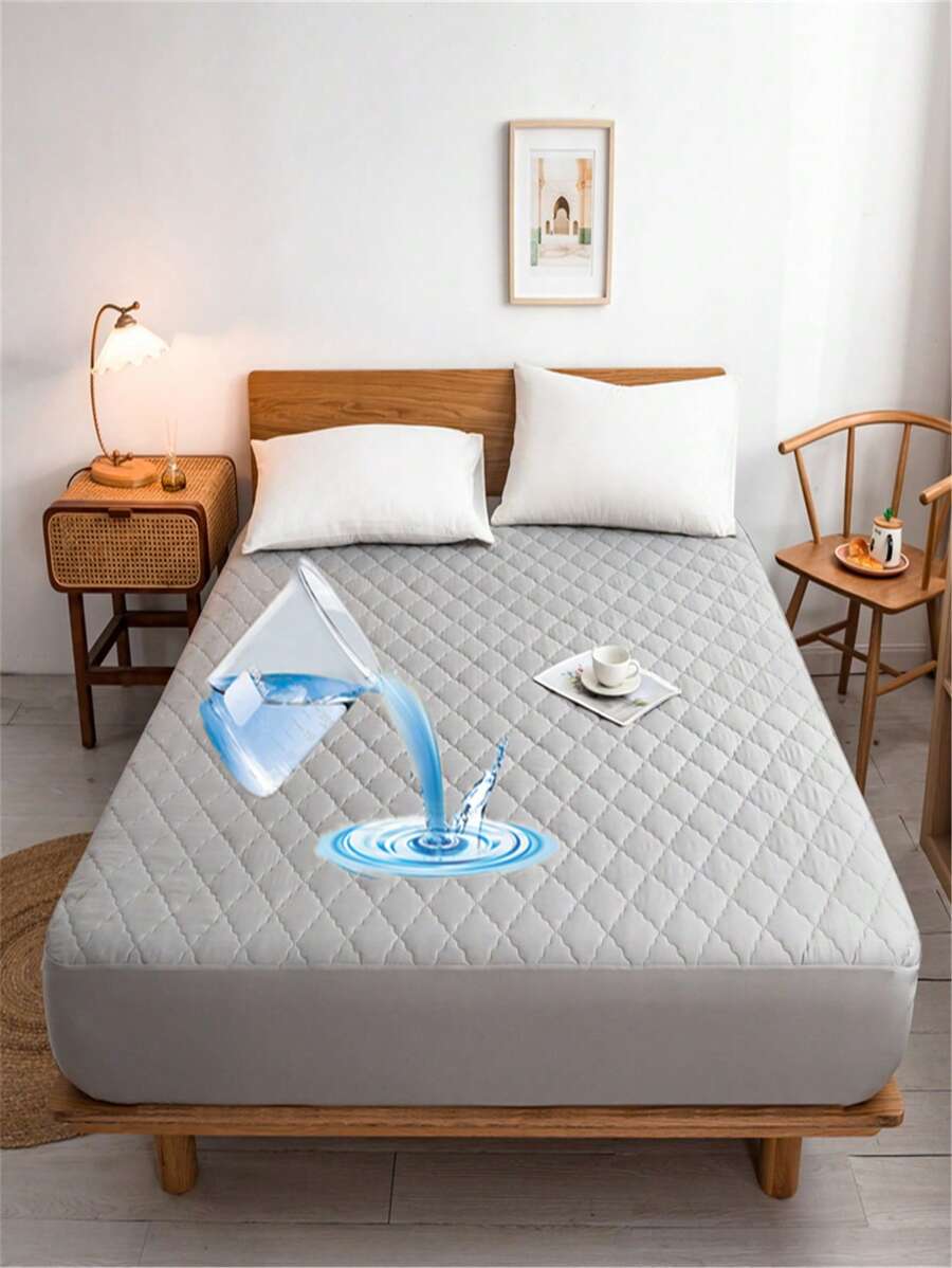 1入組素色防水床笠臥室現代複合織物床笠 - 灰色 - 查看 1