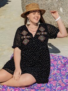 Rusttydustty 大碼滿版印花洋裝 - 黑色 - 查看 3