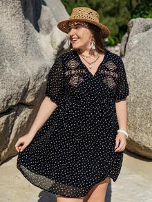 Rusttydustty 大碼滿版印花洋裝 - 黑色 - 查看 4