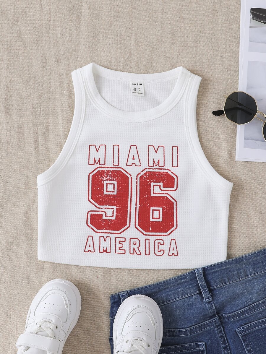SHEIN Girls Letter Graphic Crop Tank Top - White - View 1