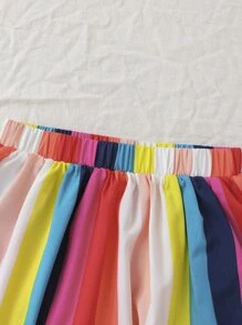 SHEIN Leap Crew Tween Girl Rainbow Striped Print Flare Skirt - Multicolor - View 5