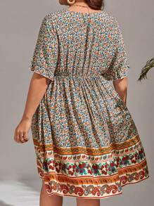 SHEIN VCAY Plus Ditsy Floral Print V Neck Dress - Multicolor - View 2