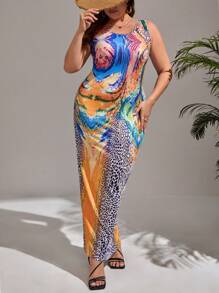 SHEIN VCAY Plus Graphic Print Tank Dress - Multicolor - View 1