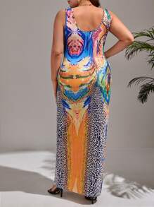 SHEIN VCAY Plus Graphic Print Tank Dress - Multicolor - View 2