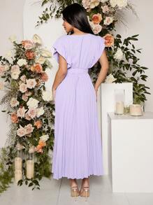 SHEIN 孕婦交疊領百褶下擺繫腰帶連衣裙 - 紫丁香色 - 查看 2