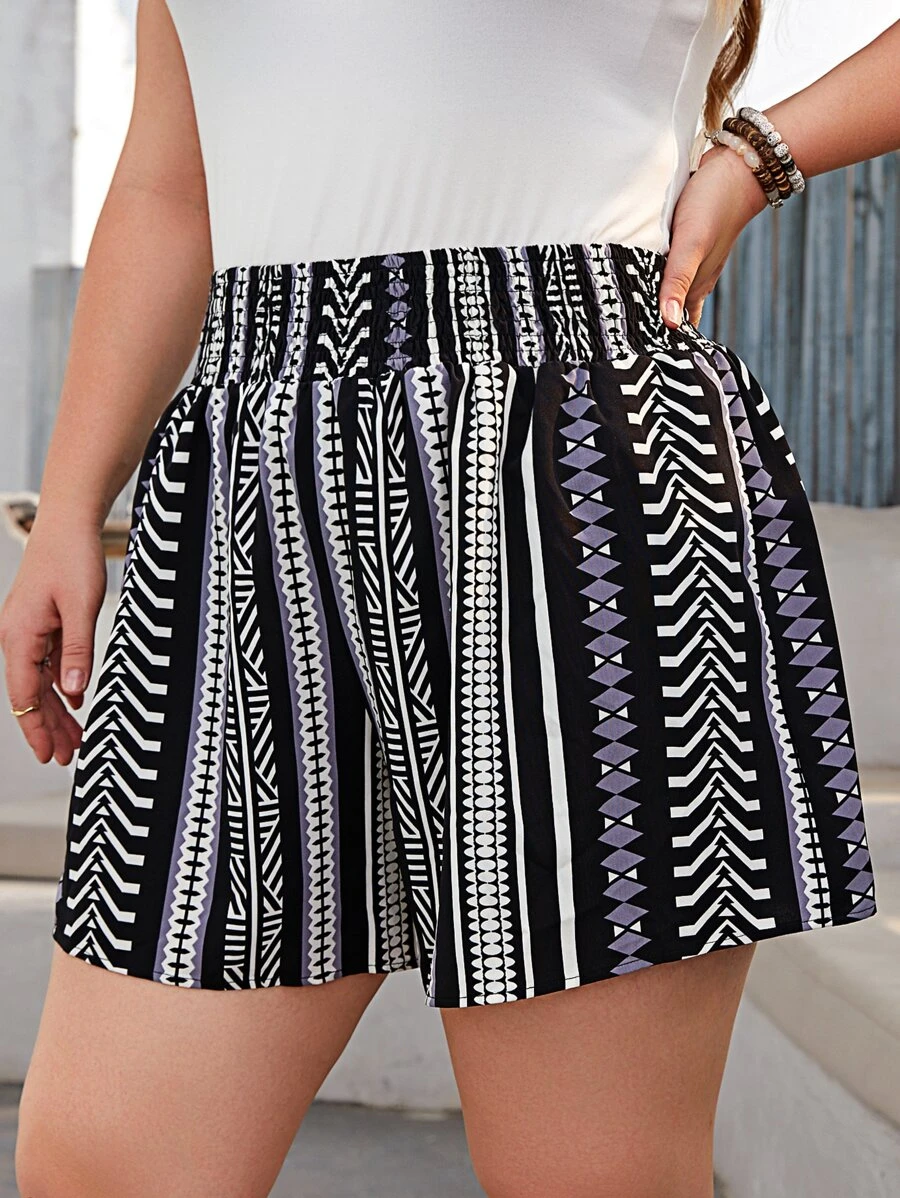 EMERY ROSE Shorts de pierna ancha con estampado geométrico