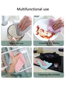 10/5/1pc Mixed Color Reversible Coral Fleece Thick Soft Dish Washing Cleaning Cloth, Home Kitchen Cleaning Supplies - Multicolor - View 2