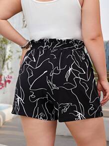 EMERY ROSE Shorts con cinturón con estampado de cintura con volante