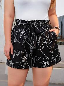 EMERY ROSE Shorts con cinturón con estampado de cintura con volante