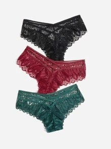 ROMWE Goth 3pack Contrast Lace Criss Cross Bow Decor Panty Set - Multicolor - View 2