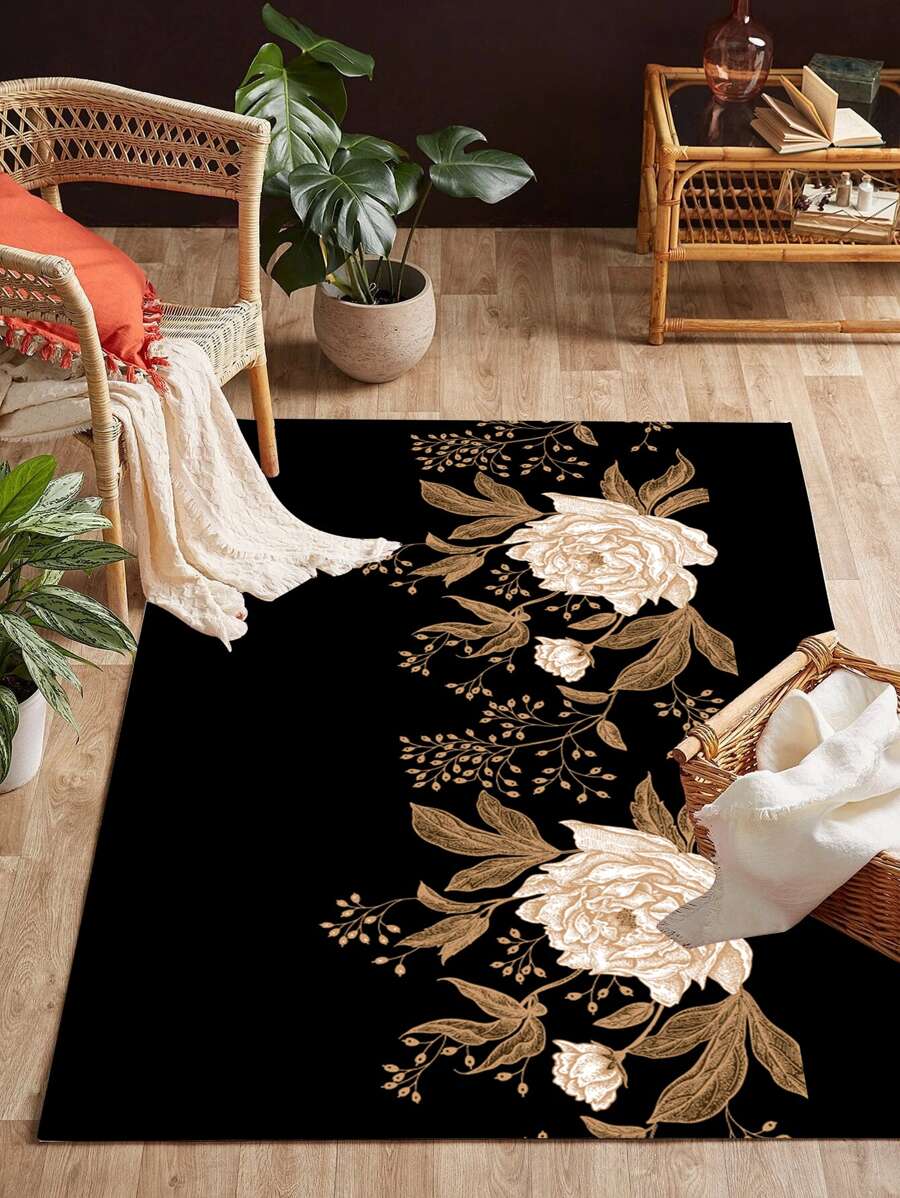 1 pieza Alfombra con patrón de flor moderno poliéster para con - Multicolor - Ver 1