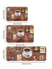 1pc Coffee & Brick Pattern Kitchen Rug, Modern Polyester Kitchen Rug For Kitchen - Multicolor - View 2