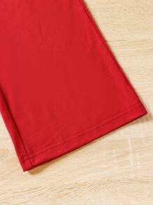 SHEIN 女孩人像圖案T恤和紙袋腰前蝴蝶結闊腿褲 - 紅色 - 查看 5