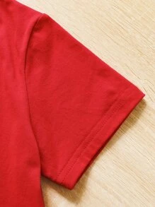 SHEIN 女孩人像圖案T恤和紙袋腰前蝴蝶結闊腿褲 - 紅色 - 查看 6