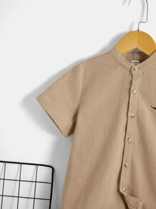 SHEIN Leap Crew Toddler Boys Eagle Print Shirt & Letter Patched Shorts - Khaki - View 4