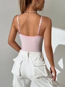 SHEIN Unity Contrast Lace Bustier Cami Bodysuit - Pink - View 2