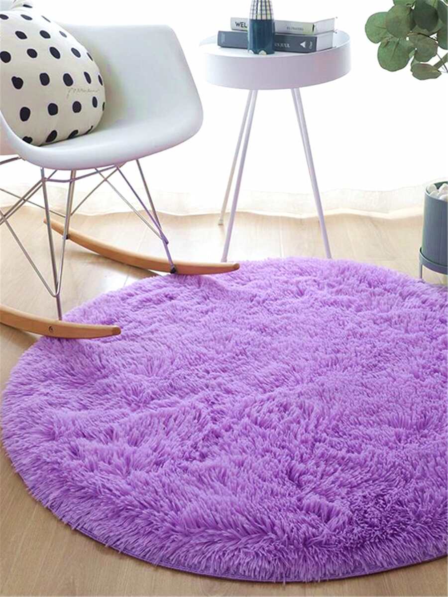 1 Thảm tròn sang trọng màu tím, Thảm trải cửa sổ phòng ngủ sang trọng Pv dày kiểu Bắc Âu, Thích hợp cho trang trí nội thất phòng trẻ em mẫu giáo - Màu tím - Xem 1