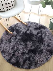 1pc Deep Grey Tie-dye Plush Round Carpet Made Of Pv Plush For Living Room, Thickened Nordic Bedroom Bay Window Rug With No Falling Hair, Suitable For Kindergarten, Children's Room, Girls' Room Home Decoration - Dark Grey - View 1