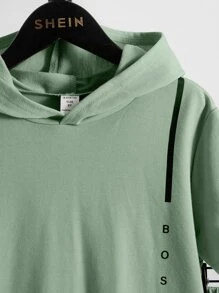 SHEIN Bộ hai mảnh Trai Dây kéo Túi Lá thư Giải trí - Màu xanh Bạc hà - Xem 4