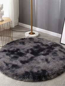 1pc Deep Grey Tie-dye Plush Round Carpet Made Of Pv Plush For Living Room, Thickened Nordic Bedroom Bay Window Rug With No Falling Hair, Suitable For Kindergarten, Children's Room, Girls' Room Home Decoration - Dark Grey - View 3