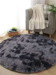 1pc Deep Grey Tie-dye Plush Round Carpet Made Of Pv Plush For Living Room, Thickened Nordic Bedroom Bay Window Rug With No Falling Hair, Suitable For Kindergarten, Children's Room, Girls' Room Home Decoration - Dark Grey - View 4
