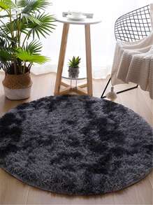 1pc Deep Grey Tie-dye Plush Round Carpet Made Of Pv Plush For Living Room, Thickened Nordic Bedroom Bay Window Rug With No Falling Hair, Suitable For Kindergarten, Children's Room, Girls' Room Home Decoration - Dark Grey - View 5