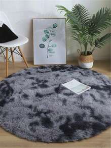1pc Deep Grey Tie-dye Plush Round Carpet Made Of Pv Plush For Living Room, Thickened Nordic Bedroom Bay Window Rug With No Falling Hair, Suitable For Kindergarten, Children's Room, Girls' Room Home Decoration - Dark Grey - View 6