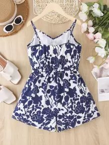 SHEIN Áo liền quần Gái Hoa Boho - Xanh và trắng - Xem 2