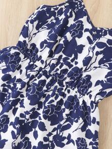 SHEIN Áo liền quần Gái Hoa Boho - Xanh và trắng - Xem 5