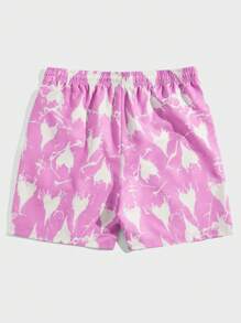ROMWE MEN Guys Allover Heart Print Drawstring Waist Shorts - Pink - View 2