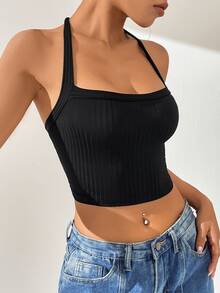 SHEIN EZwear 素色繞頸短上衣