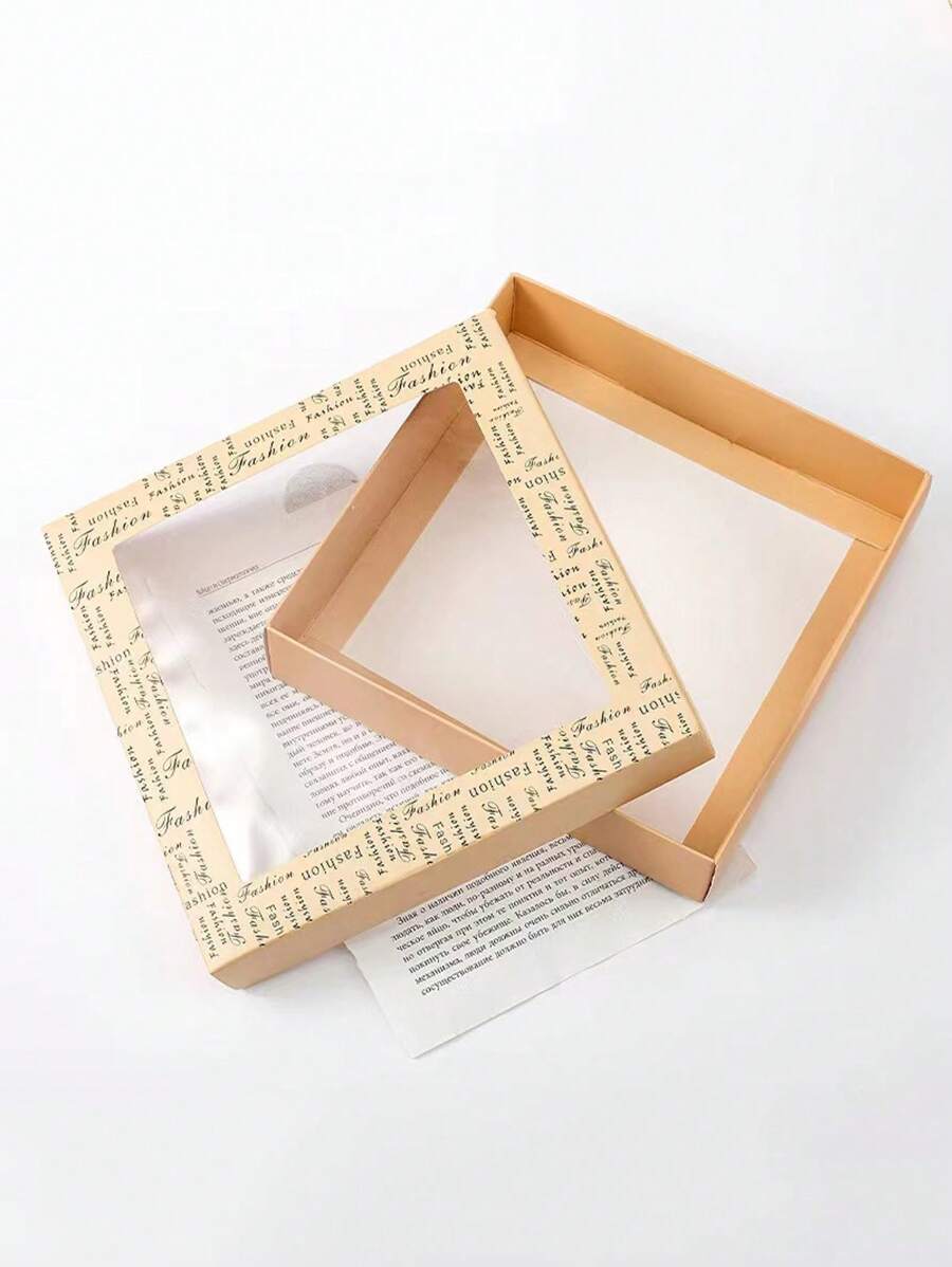 1pc Paper Gift Box, Modern Clear Gift Packaging Box For Party - Apricot - View 1