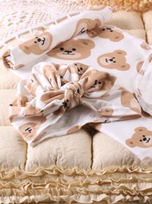 Newborn Photography Bear Print Wrap Blanket & Accessory Hat - White - View 3