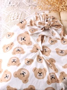 Newborn Photography Bear Print Wrap Blanket & Accessory Hat - White - View 6