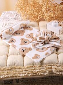 Newborn Photography Bear Print Wrap Blanket & Accessory Hat - White - View 8