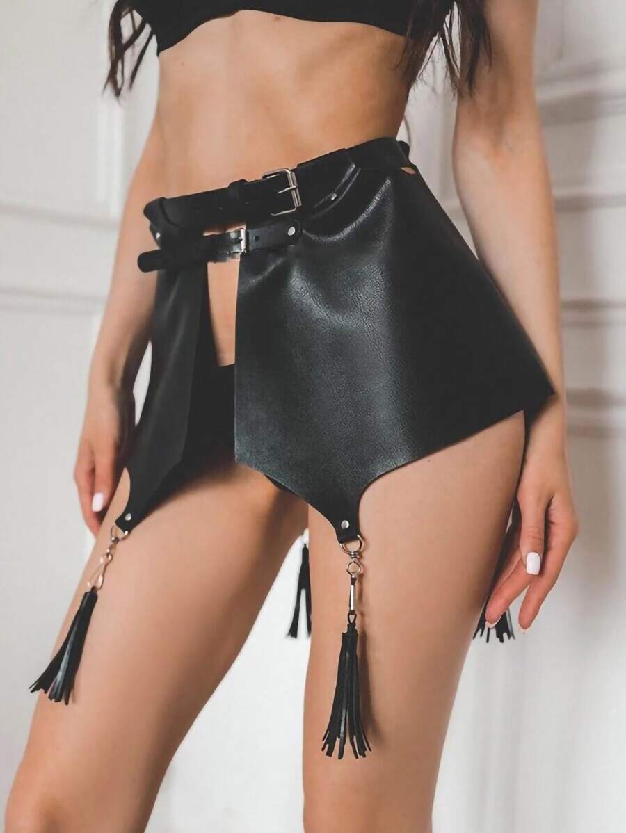 1入組女士流蘇裝飾可調節時尚腰帶用於禮服裝飾 - 黑色 - 查看 1