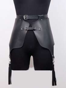 1入組女士流蘇裝飾可調節時尚腰帶用於禮服裝飾 - 黑色 - 查看 2