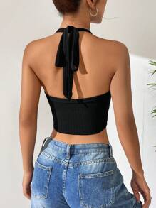 SHEIN EZwear 素色繞頸短上衣