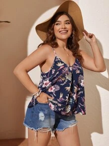 SHEIN VCAY Top de tirantes con estampado tropical - Azul Marino - Ver 5