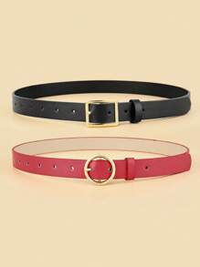 2 chiếc thắt lưng thông thường khóa vuông cho nữ, dùng cho cuộc sống hàng ngày - Nhiều màu - Xem 2