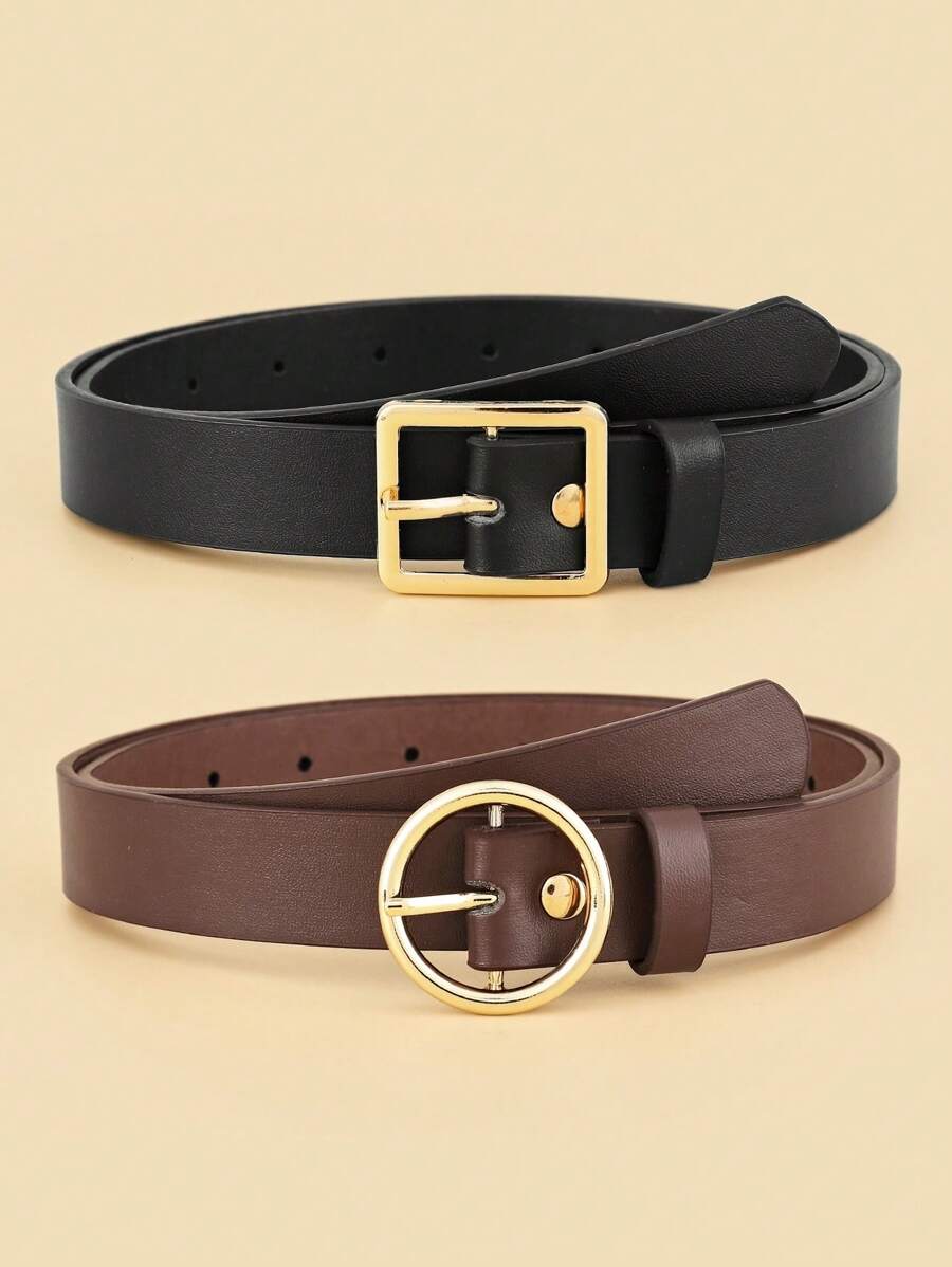 2入組女士素色方扣休閒腰帶適合日常生活 - 彩色 - 查看 1