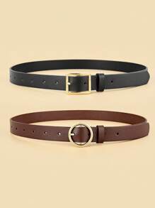 2入組女士素色方扣休閒腰帶適合日常生活 - 彩色 - 查看 2