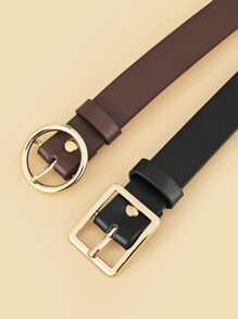 2入組女士素色方扣休閒腰帶適合日常生活 - 彩色 - 查看 3
