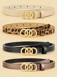 4入組女士豹紋圓扣時尚腰帶適合日常生活 - 彩色 - 查看 1