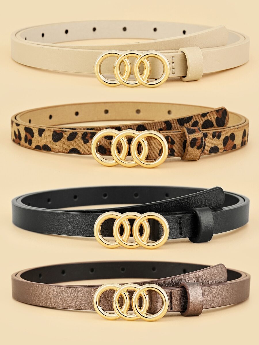 4入組女士豹紋圓扣時尚腰帶適合日常生活 - 彩色 - 查看 1