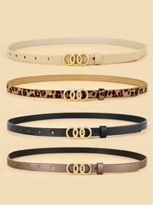4入組女士豹紋圓扣時尚腰帶適合日常生活 - 彩色 - 查看 2