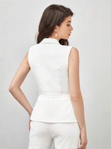 BizChic Lapel Neck Belted Vest Blazer Workwear - White - View 2