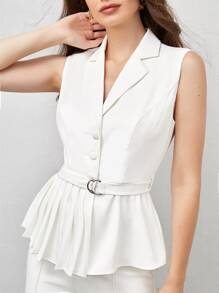 BizChic Lapel Neck Belted Vest Blazer Workwear - White - View 5