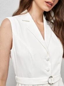 BizChic Lapel Neck Belted Vest Blazer Workwear - White - View 7